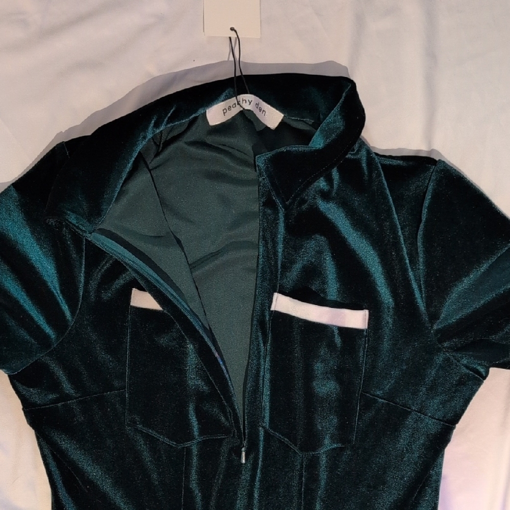 Velvet Jumpsuit in Deep Green - Picture 3 of 3